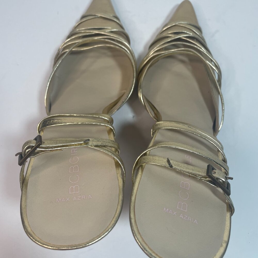 BCBG Gold Metallic Ankle Strap Max Azria Stilettos - Picture 2 of 8